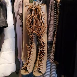 LAST CHANCE Open toe lace up boots